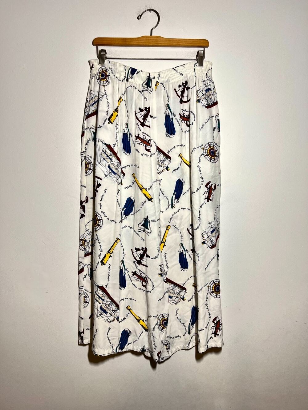 VTG Talbots White Maritime Nautical Boating Print Wide Leg Culotte Pant L RARE!